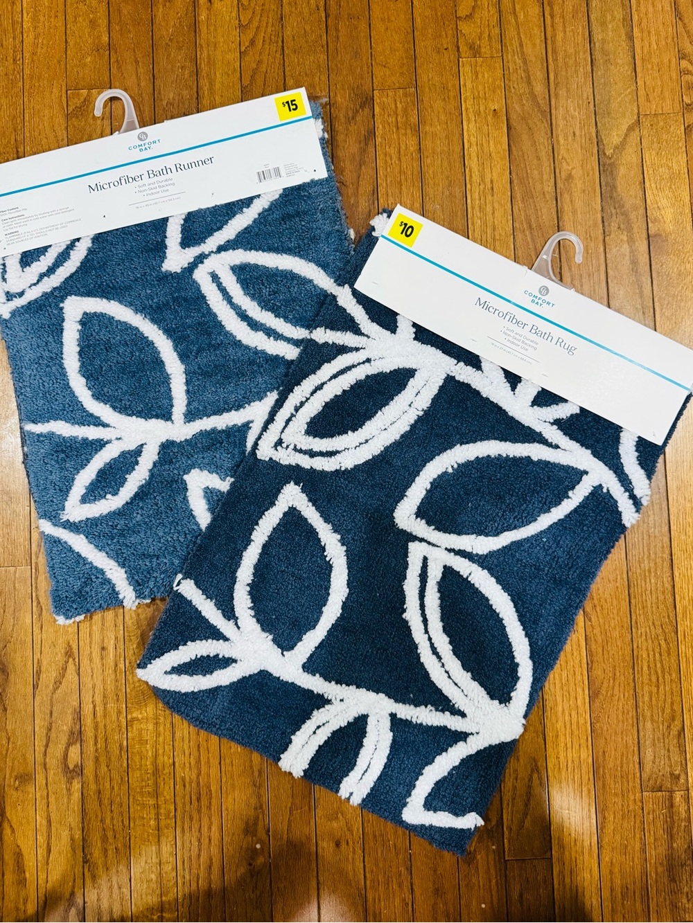 Comfort Bay Microfiber Bath Rug and Bath Runner Set - Navy Blue and White New!
